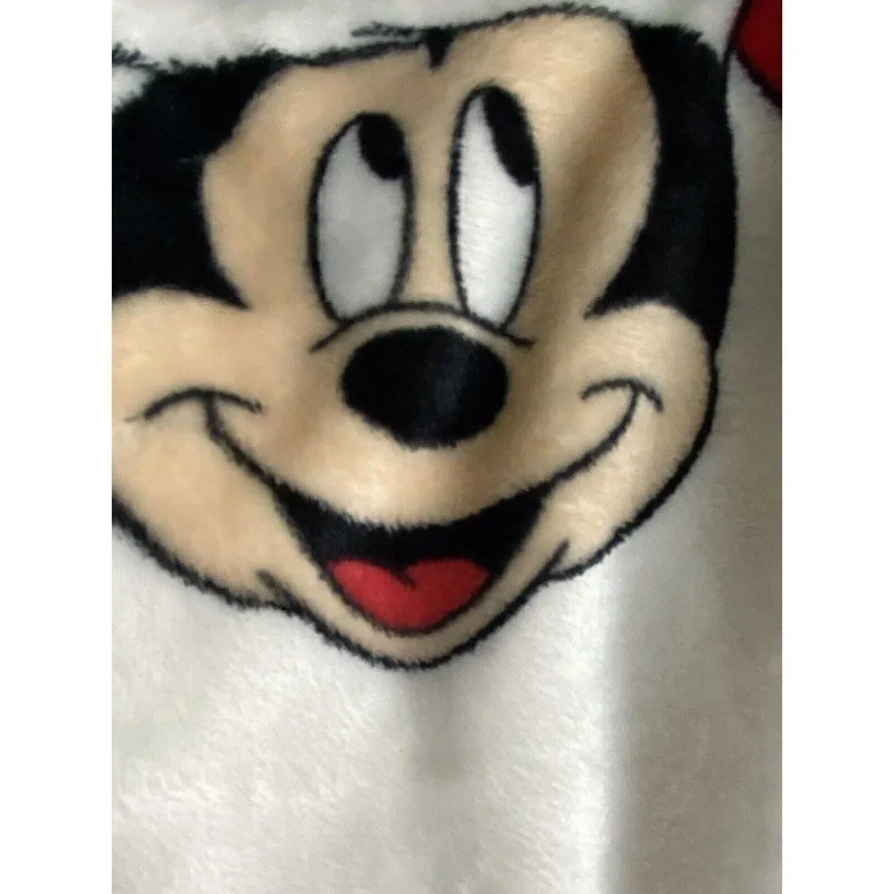 Disney Mickey Minnie Mouse Christmas SanTa Hat Soft Plush Throw‎ Blanket 50x70”